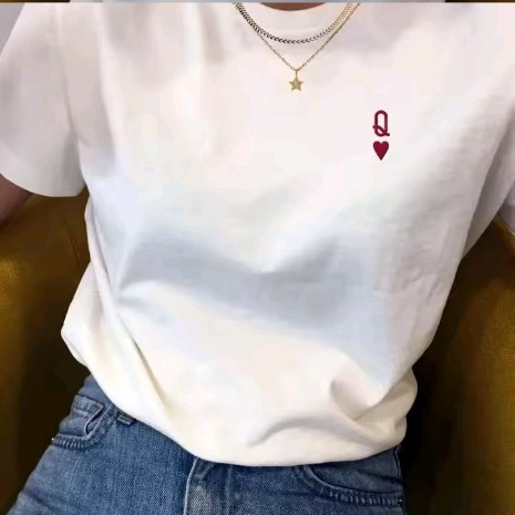 Queen of Hearts Letter T Shirts Female White Tops