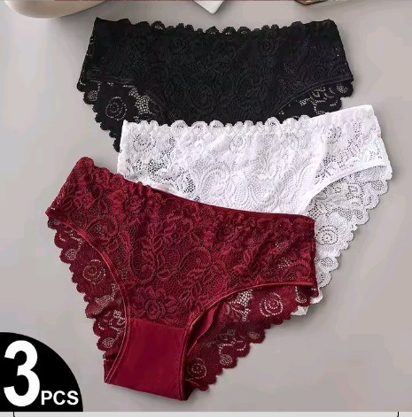 3PCS/Set Luxury Floral Embroidery Lace Panties Women Briefs Sexy Hollow Lingerie Female Underwear