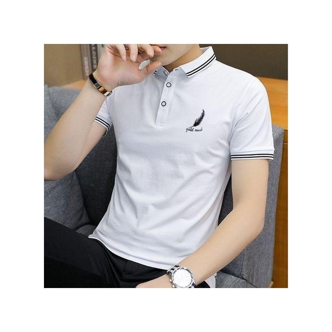 Dou-color Men's Polo Shirt Business Casual T-shirt - White