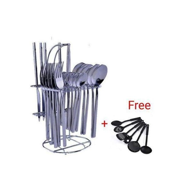 24 Pieces Dinning Cutlery Set USA + 6 Pieces Cooking Spoon