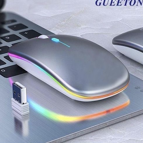 GUEETON Ultra-thin Wireless Mouse 2.4G Bluetooth Dual Mode Rechargeable Silver